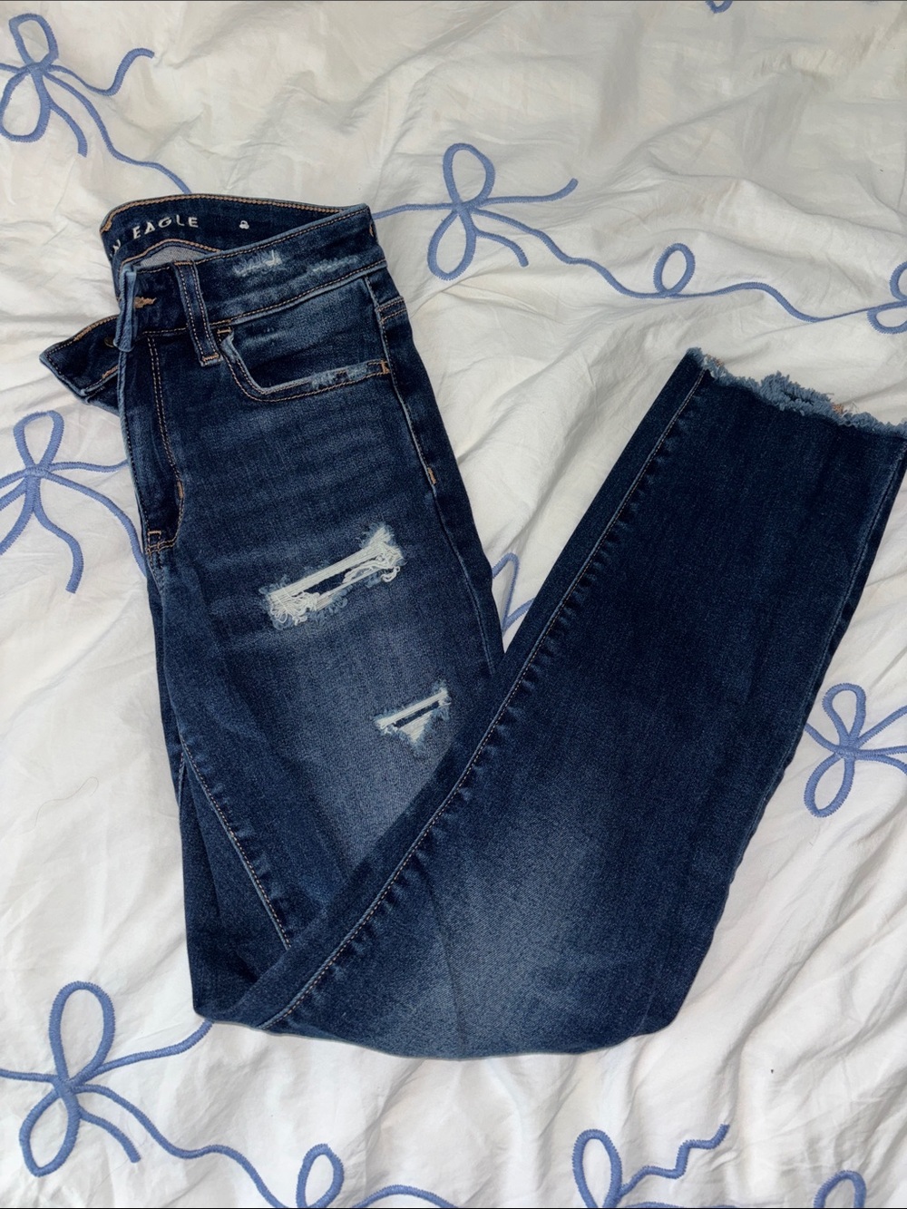American Eagle Outfitters Dark Blue Skinny Distressed Jeans